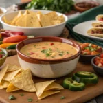 Chipotle queso served with chips and veggies.