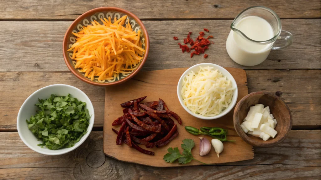 Ingredients for chipotle queso arranged on a counter.