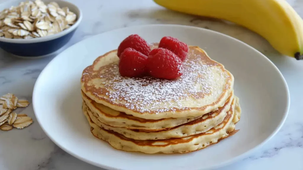 3 Ingredient Oatmeal Pancakes sered in dish