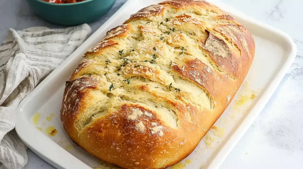 A loaf of artisan Italian bread with a crispy crust and soft interior.