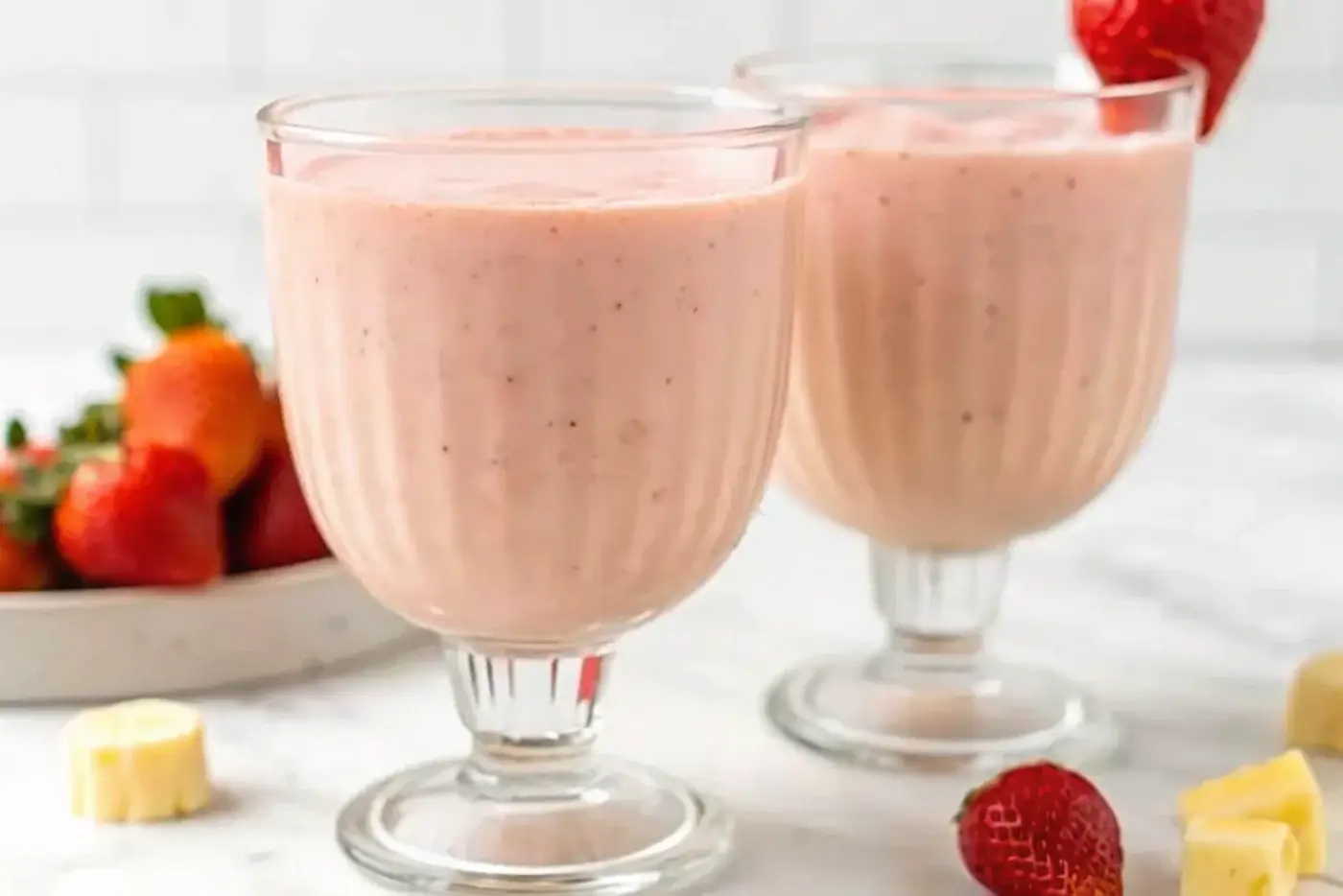 Bahama Mama Tropical Smoothie with fresh pineapple and strawberries