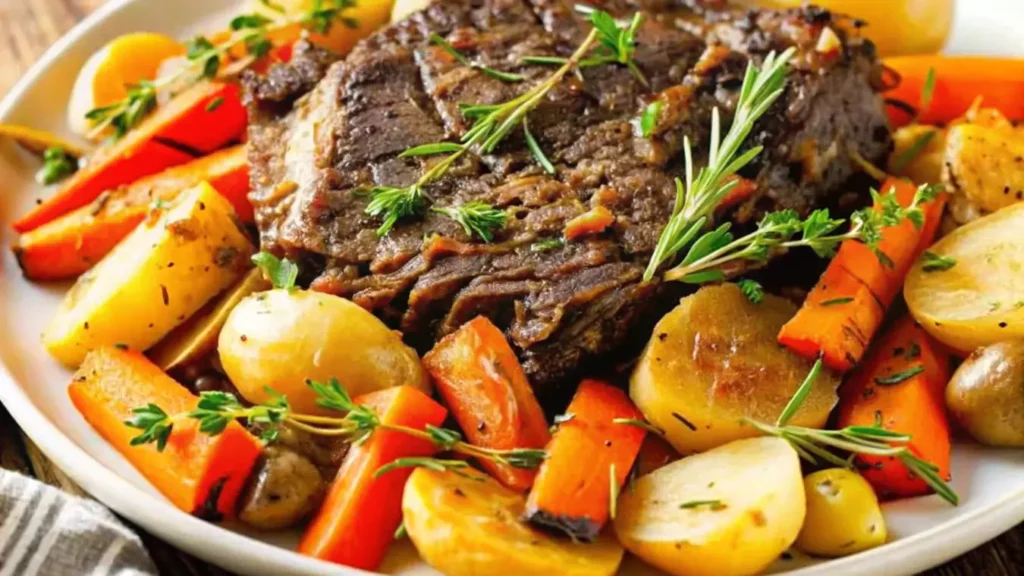 Tender venison roast recipe with roasted vegetables