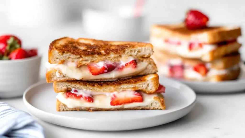 Strawberry French toast topped with fresh strawberries