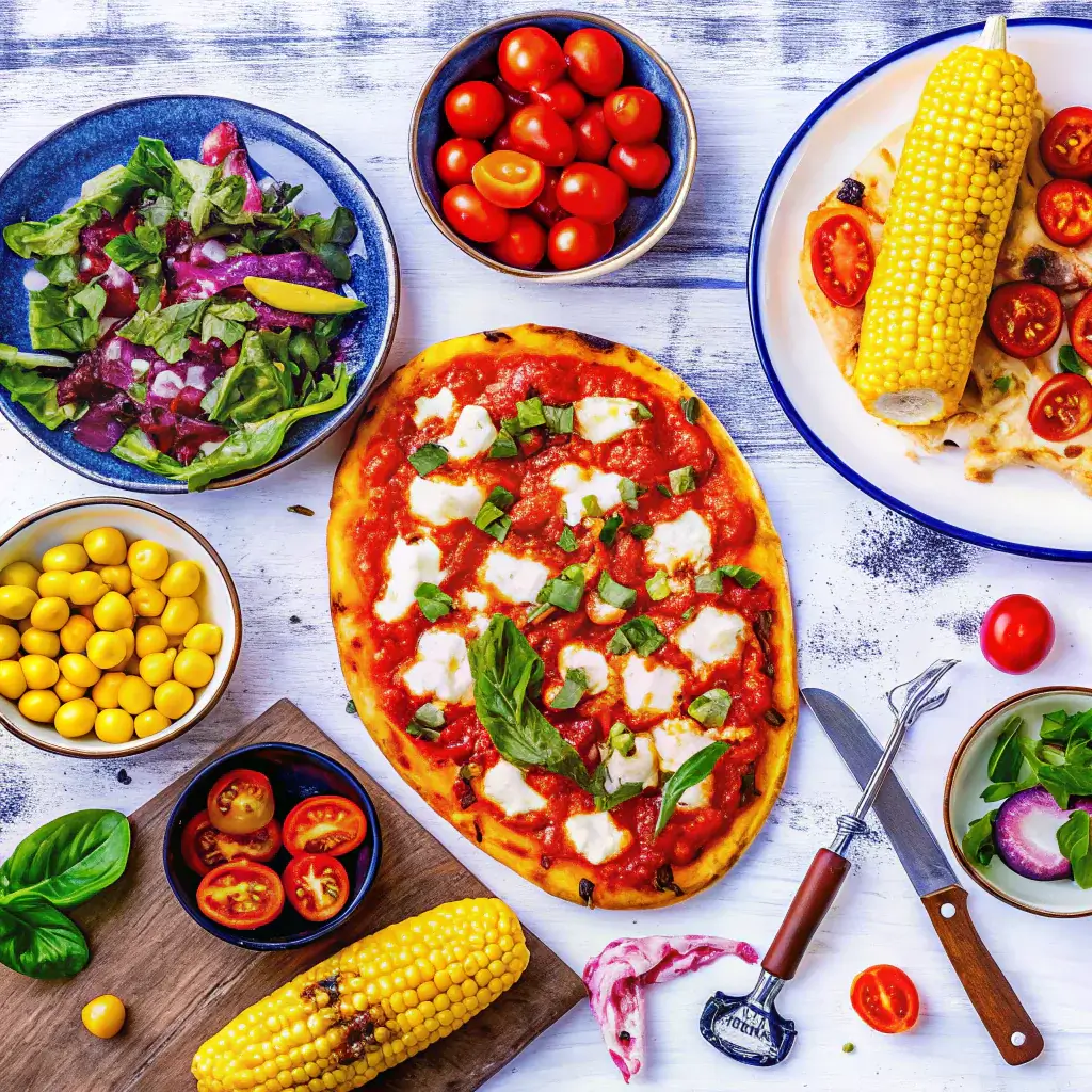  Naan bread pizza served with salad