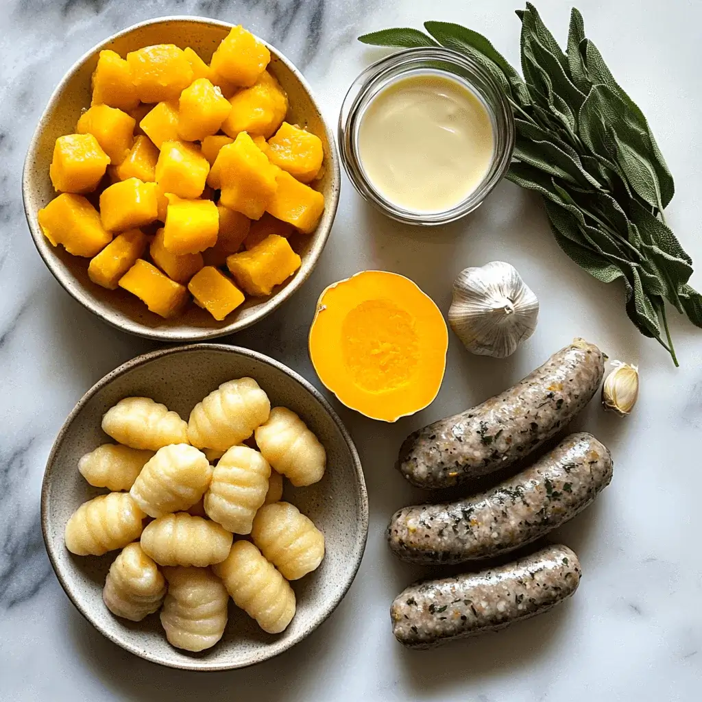 Ingredients for butternut squash gnocchi with sausage