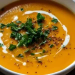 silky blended carrot and potato soup with cream drizzle and cracked pepper, cozy bread on the side — potato carrot soup, vegetarian, weeknight-friendly