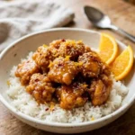 Delicious air fryer orange chicken served with steamed broccoli