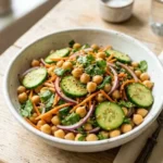 Asian Cucumber and Chickpea salad with fresh vegetables and spices