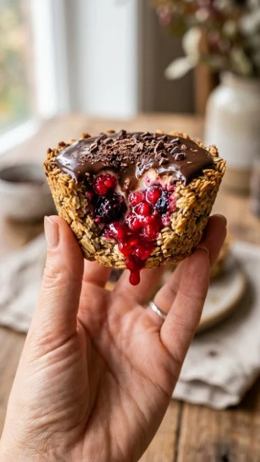 Berry compote granola cups topped with fresh berries and granola