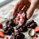 Chocolate Strawberry Yogurt Clusters in a bowl with fresh strawberries