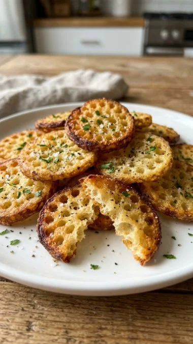 Bowl of crispy cottage cheese chips for a healthy snack option