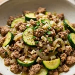 Ground Turkey and Zucchini Skillet dish showcasing vibrant vegetables and turkey