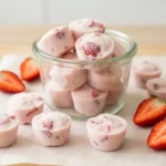 Healthy strawberry yogurt bites snack in a bowl