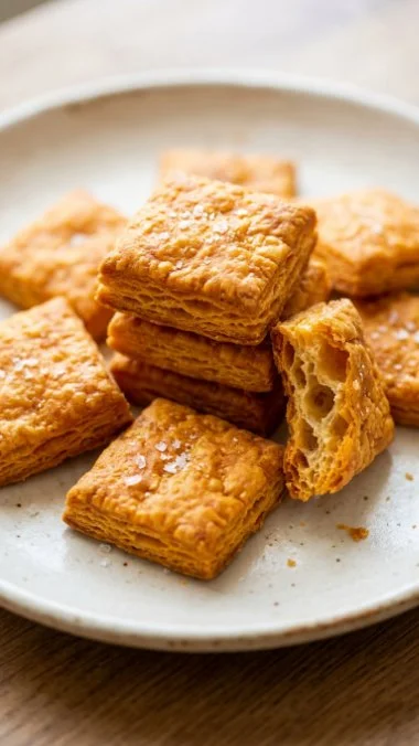 Homemade Cheez-Its baked and ready to enjoy, golden and cheesy snack.