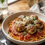 Delicious Italian Style Baked Turkey Meatballs served with marinara sauce