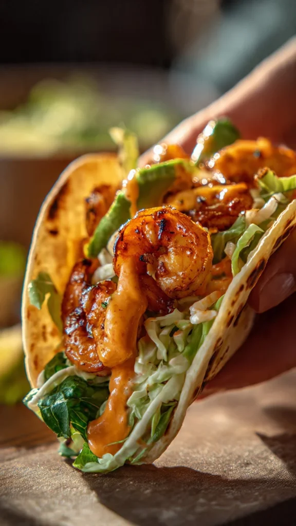 Lime shrimp tacos served with fresh ingredients and zesty lime.