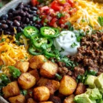 Loaded Potato Taco Bowl with crispy potatoes and fresh toppings