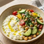 Protein-packed Cottage Cheese and Chickpeas Salad in a colorful bowl