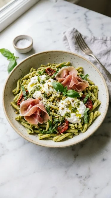 Delicious Radiator Pasta Salad featuring vibrant vegetables and dressing
