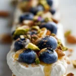 Delicious ricotta spread on a rice cake topped with fresh herbs.