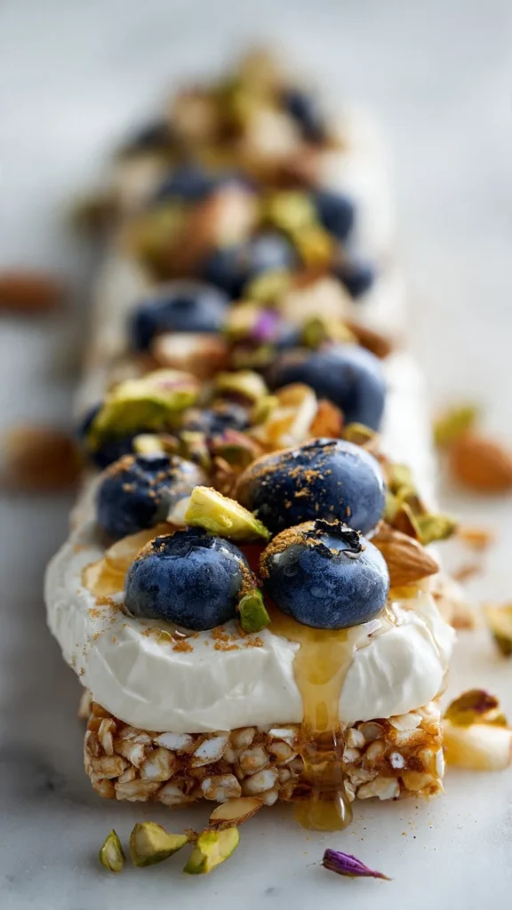 Delicious ricotta spread on a rice cake topped with fresh herbs.