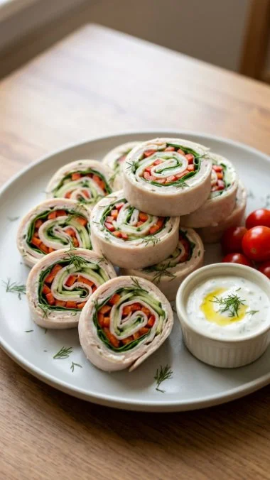 Turkey Pinwheels with Mediterranean-inspired cream cheese spread