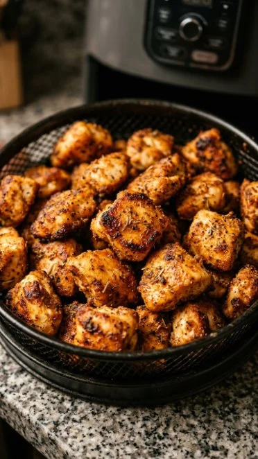 Delicious air fryer boneless chicken bites served in a bowl