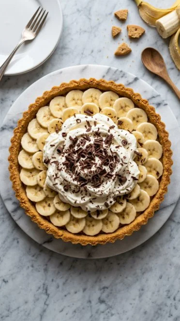 Delicious homemade Banoffee Pie with caramel, banana, and whipped cream