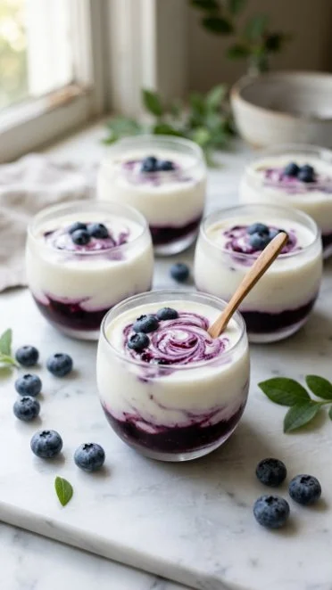 Delicious homemade blueberry yogurt bites arranged on a plate.