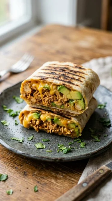 Delicious Chicken Avocado Ranch Burritos ready to serve with fresh ingredients