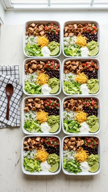 A colorful Chipotle bowl with rice, beans, veggies, and protein.