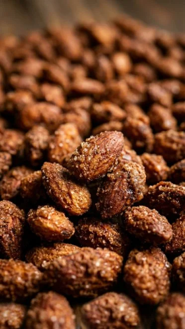 Cinnamon sugar roasted almonds in a bowl, delicious homemade snack