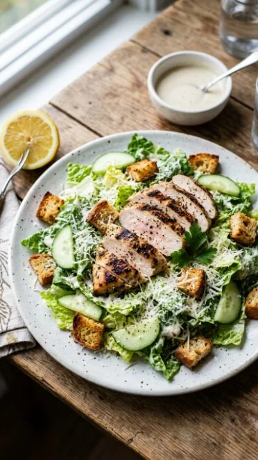 Healthy Cottage Cheese Caesar Dressing served with fresh salad greens