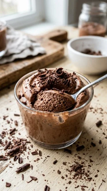 Delicious Cottage Cheese Chocolate Mousse served in a bowl