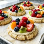 Delicious fruit pizza cookies topped with colorful fresh fruit