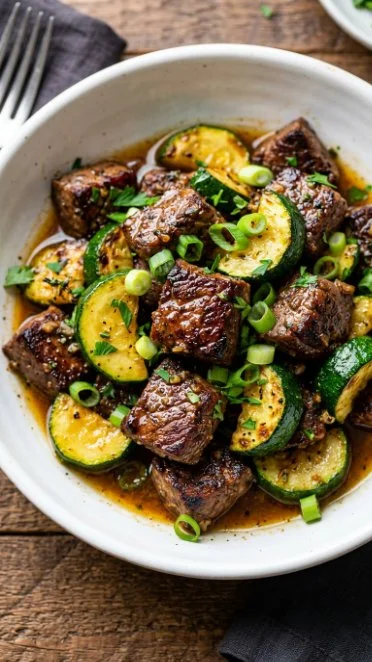 Savory garlic butter steak bites served in a skillet