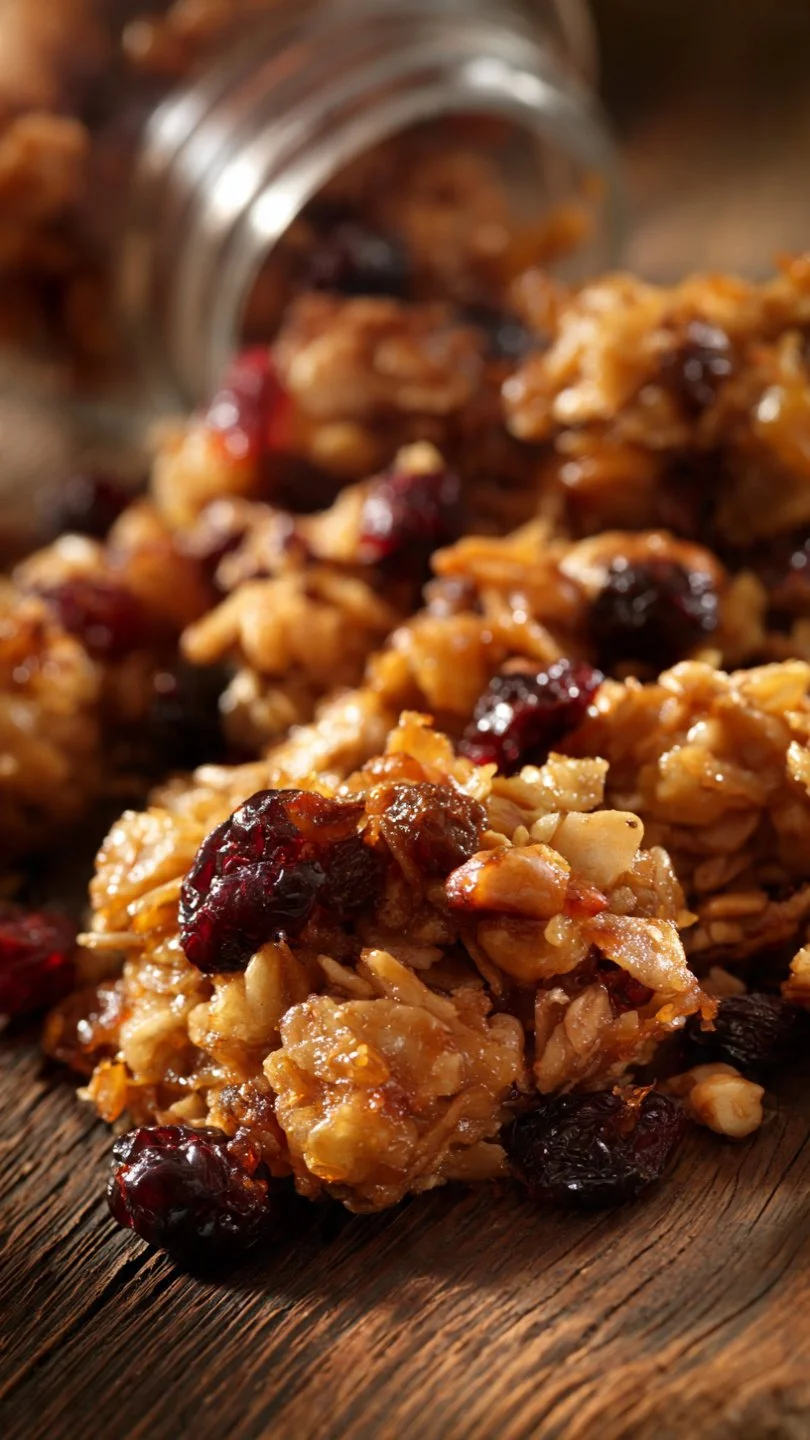 Bowl of high protein homemade granola with nuts and dried fruits