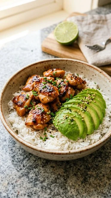 Honey Lime Chicken served with fresh avocado slices