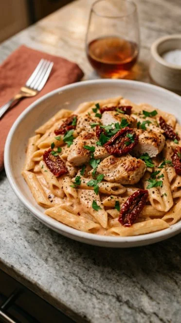 Creamy Marry Me Chicken Pasta dish garnished with parsley on a plate