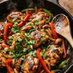 Mediterranean Chicken Stir Fry with vegetables in a colorful dish