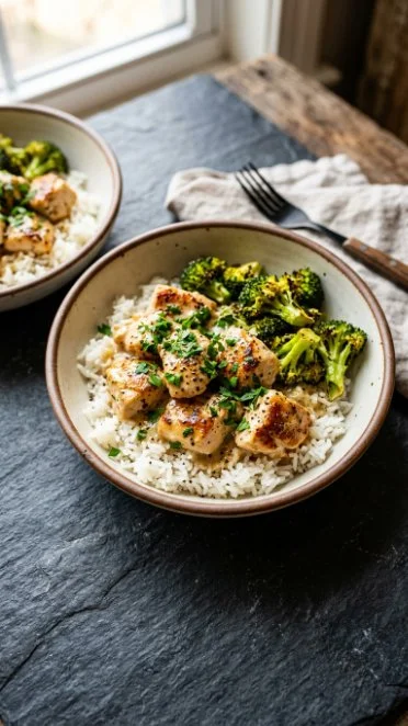 One-Pan Garlic Butter Chicken served with rice for a quick dinner