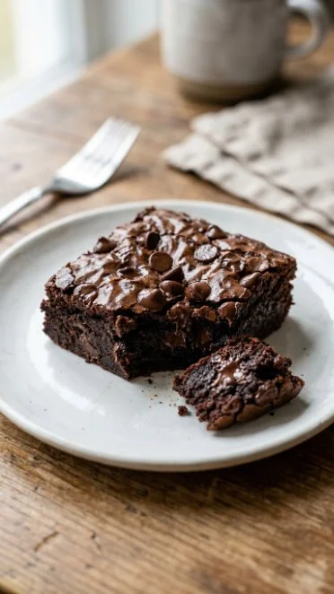 Fudgy protein cottage cheese flourless brownies ready to be enjoyed