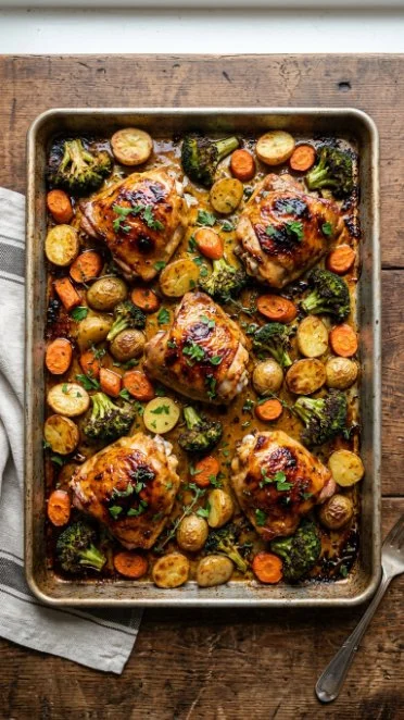 Sheet Pan Honey Garlic Chicken Thighs with Brussels Sprouts and Carrots meal preparation