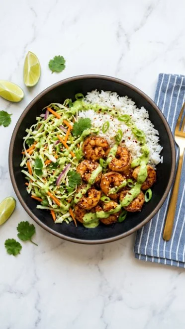 Delicious shrimp taco lunch bowls with fresh ingredients and vibrant toppings.