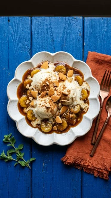 Delicious Southern Bananas Foster dessert with caramelized bananas and rum