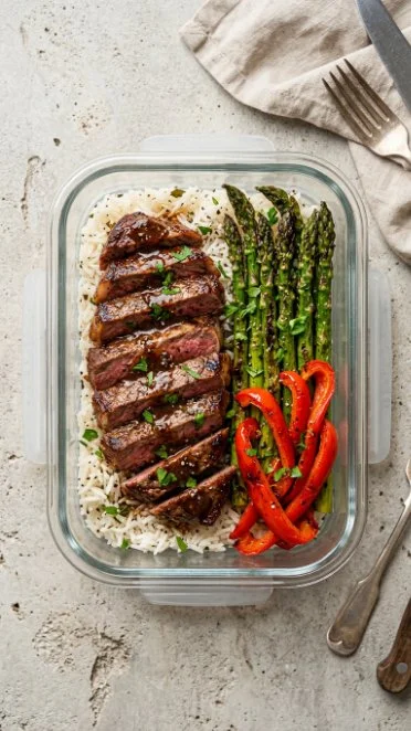 Healthy steak and veggies meal prep for quick and tasty lunches