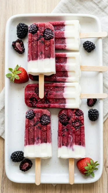 Refreshing berry yogurt popsicles made with fresh fruits and yogurt