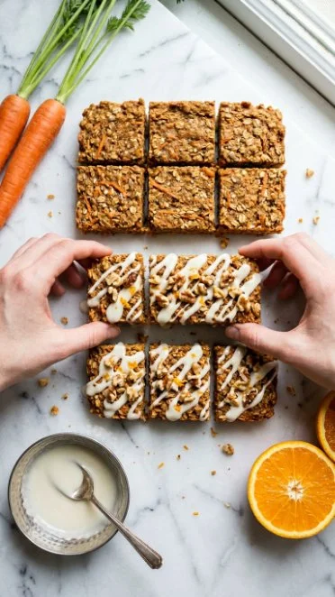 Delicious carrot cake bars topped with cream cheese frosting
