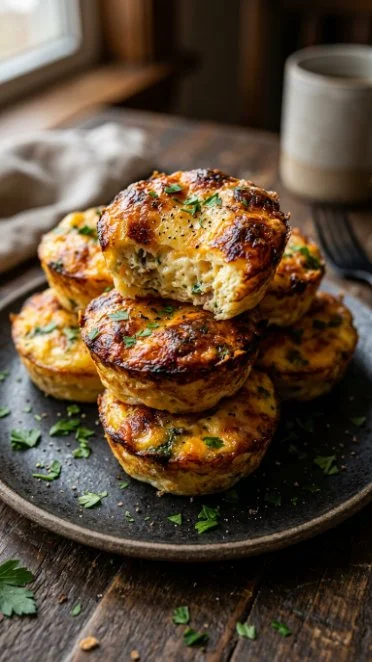 Baked cottage cheese egg bites topped with herbs and spices