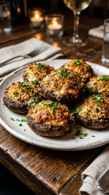 Delicious Olive Garden stuffed mushrooms served on a plate.